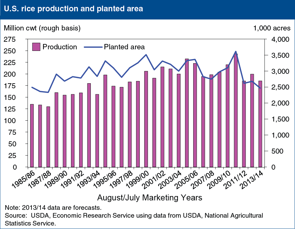 A chart showing U.S. rice production and planted area.