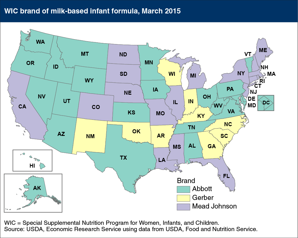 Map showing WIC brand of milk-based infant formula, March 2015