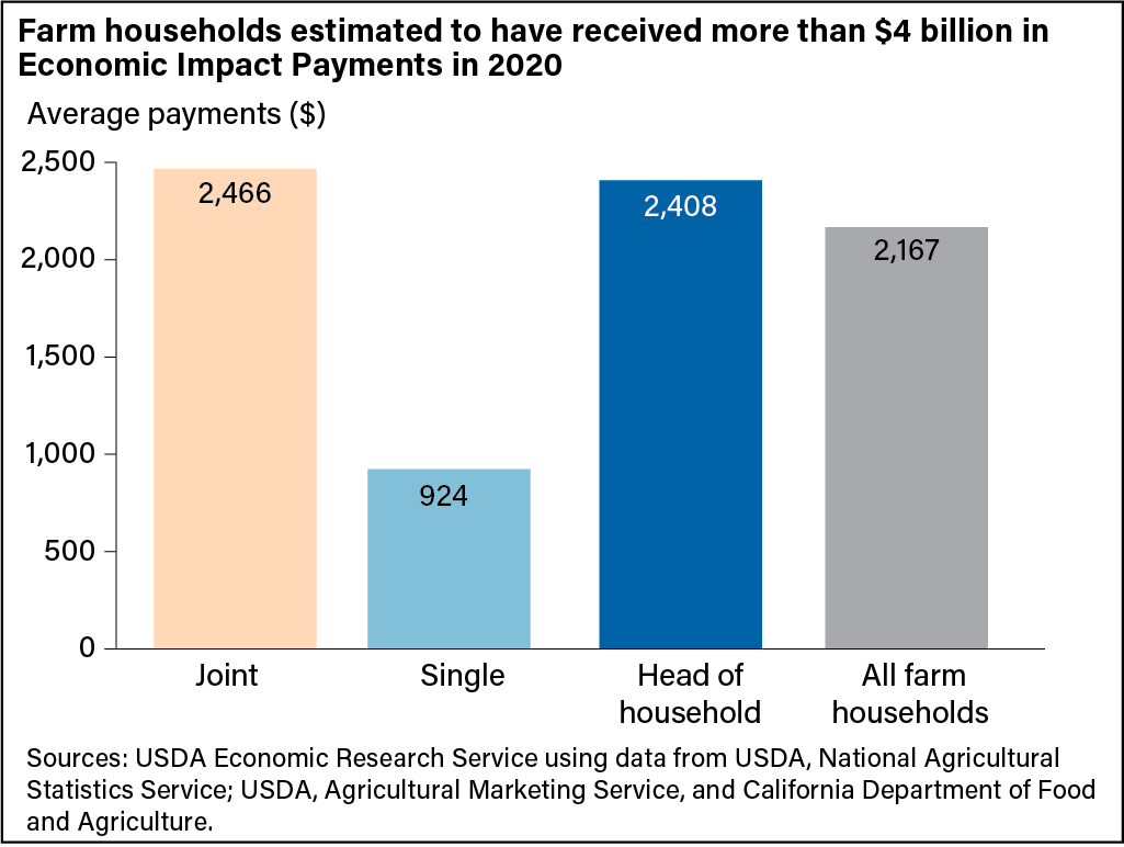 Bar chart showing average payments for all farm households and by housing tax filing status: joint, single, or head of household.