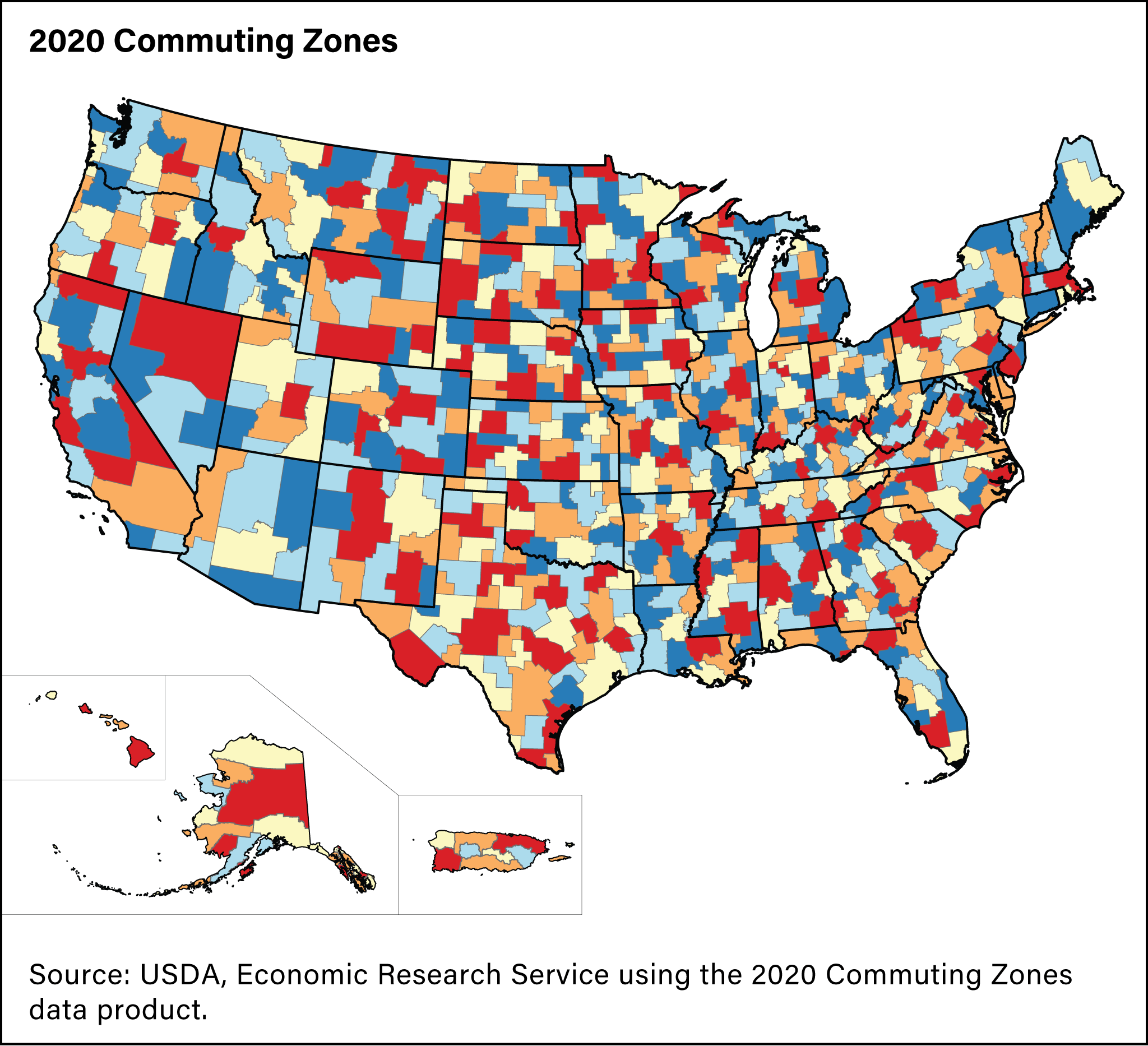 Map showing the 2020 Commuting Zones.
