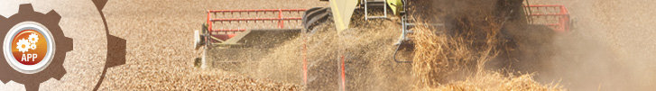 App Banner: A plow in field harvesting grains