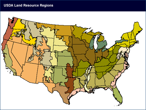 A map of USDA Land Resource Regions