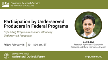 Graphic for Session on Participation by Underserved Producers in Federal Programs with Speaker Anil Giri