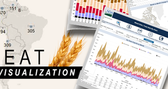 Illustration of wheat data visualization tool with map in background.