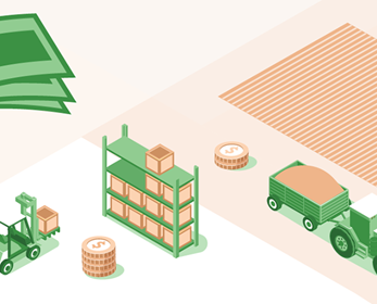 Graphic design showing dollars to farms
