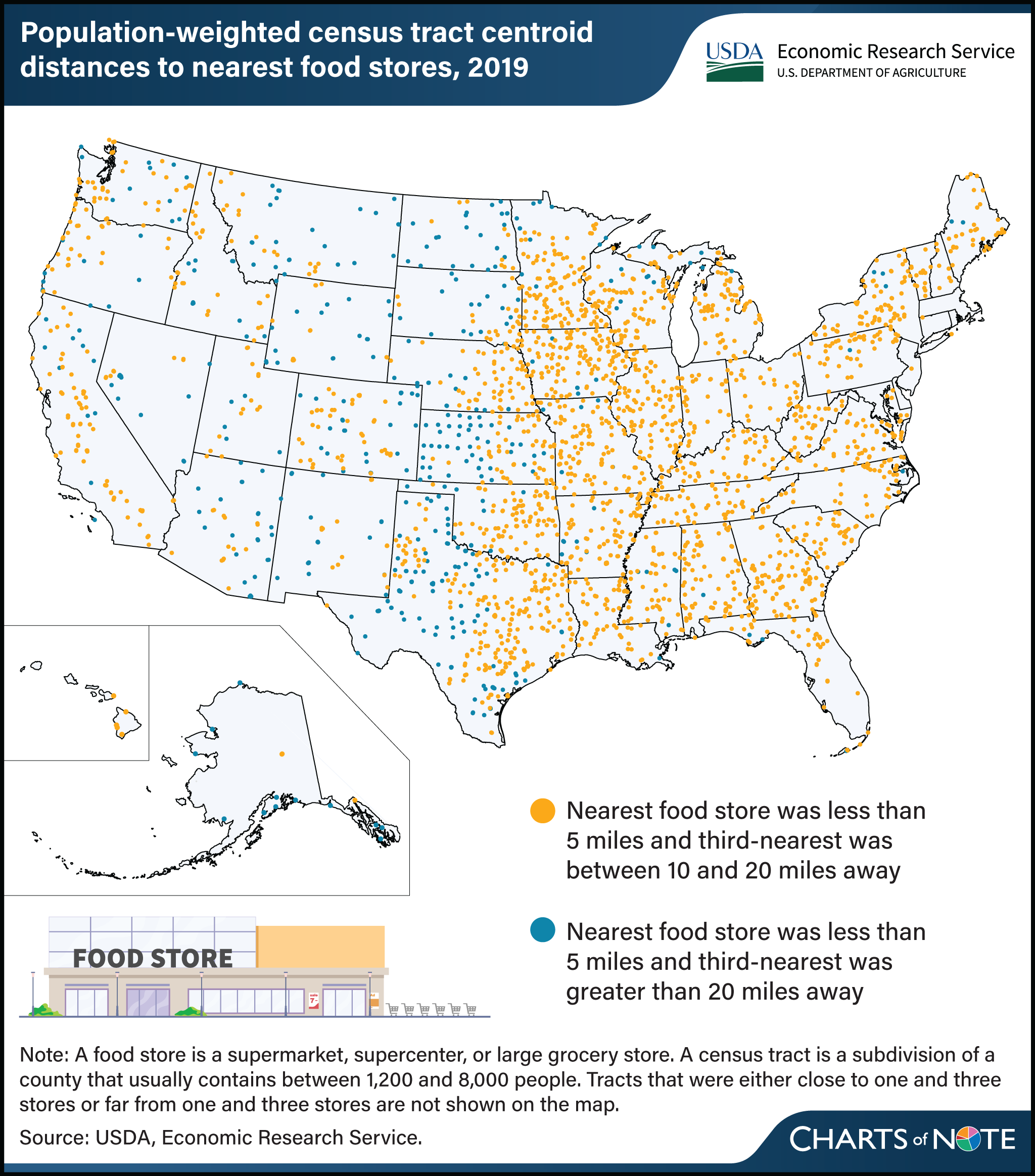 United States map with dots showing census tracts.