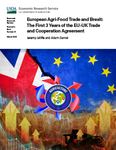 This is the cover image for the European Agri-Food Trade and Brexit: The First 3 Years of the EU-UK Trade and Cooperation Agreement report.