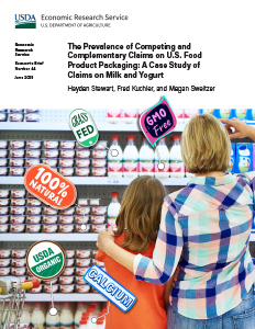 This is the cover image for the The Prevalence of Competing and Complementary Claims on U.S. Food Product Packaging: A Case Study of Claims on Milk and Yogurt report.