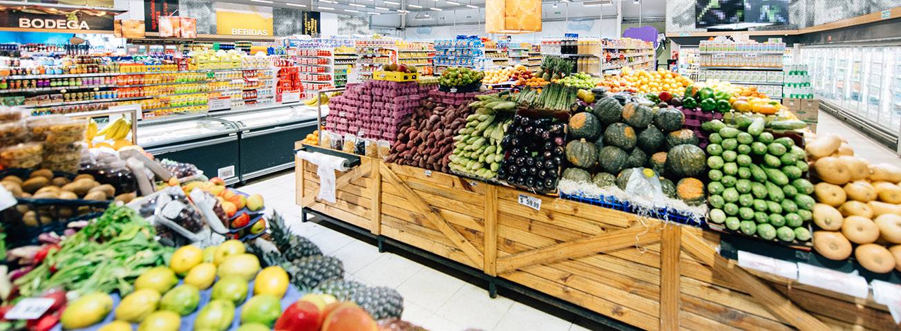 Vegetables in a supermarket aisle