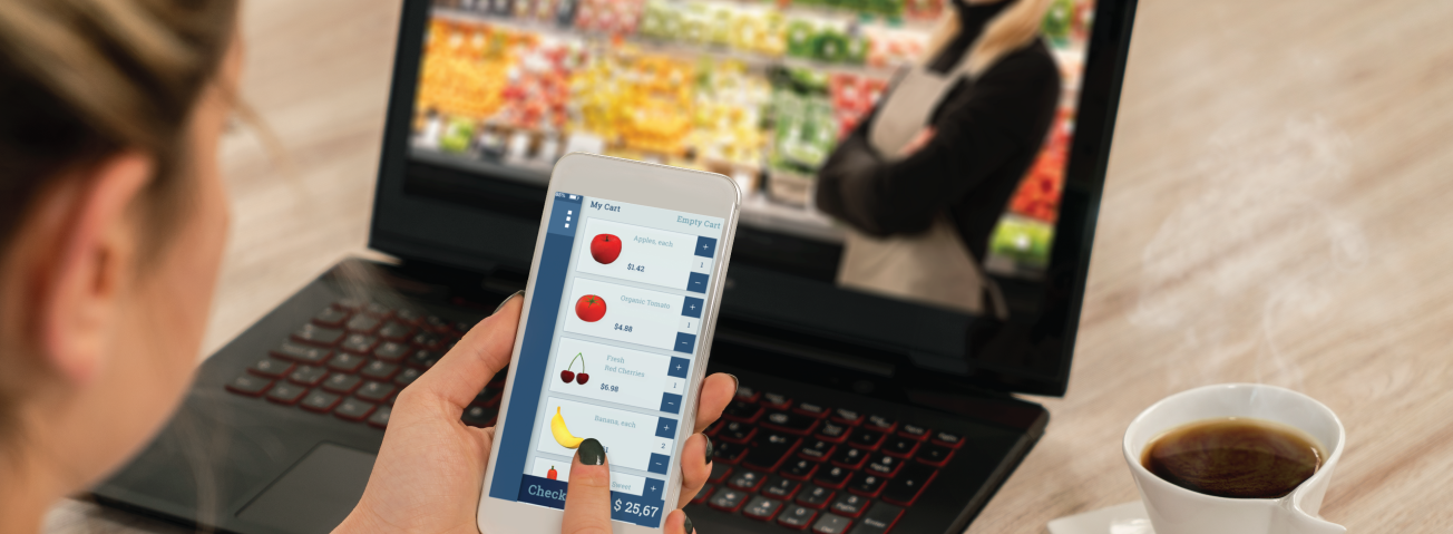 Photo of woman ordering groceries on her mobile phone.