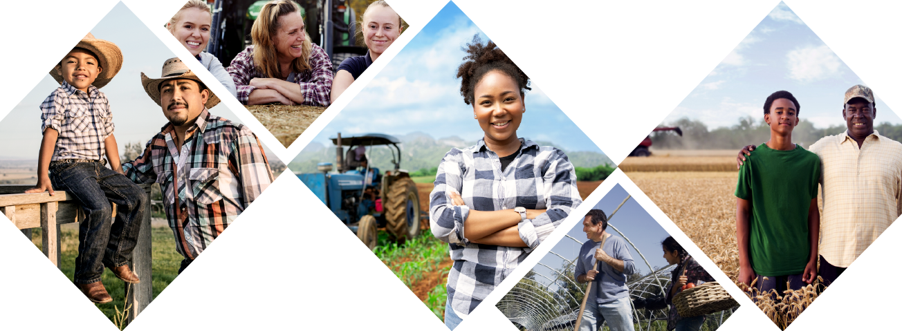 Photo collage of various farmers working.