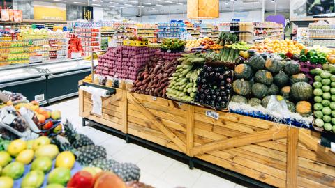 Vegetables in a supermarket aisle