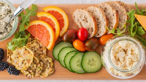 A fruit, cheese and spread board