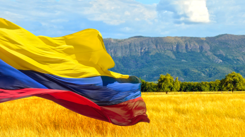 Photo of Colombian field with Colombian flag