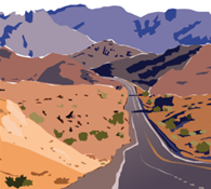 Illustration of road going through mountains