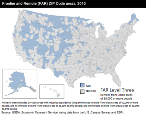 Frontier and Remote (FAR) Zip Code areas map, 2010; FAR Level Three