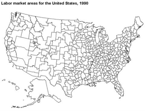 Labor market areas for the United States map, 1990