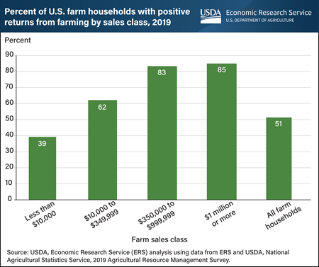 Farms with higher sales had a larger share of households with positive farm income