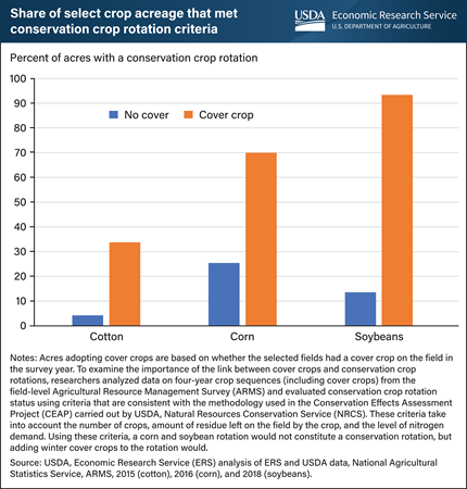 Fields with cover crops more likely to be in a conservation crop rotation, especially in soybean and corn fields