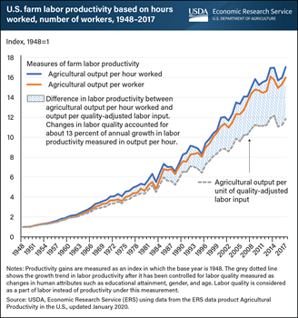 U.S. labor productivity per hours worked grew from 1948 to 2017 in part because of changes in quality of labor, study finds