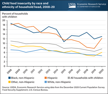 Prevalence of child food insecurity increased significantly among Hispanic households with children in 2020