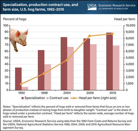 U.S. hog sector increased specialization, production contract use, and farm size from 1992 to 2015