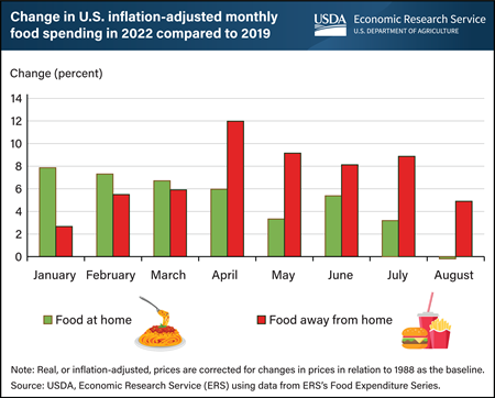 U.S. consumers have spent more on food in 2022 than in 2019, even when adjusted for inflation