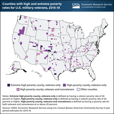 Counties with high veteran poverty rates tend to be nonmetropolitan