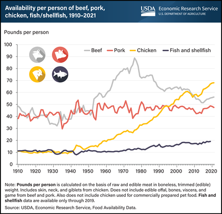 Chicken leads U.S. per person availability of meat over last decade