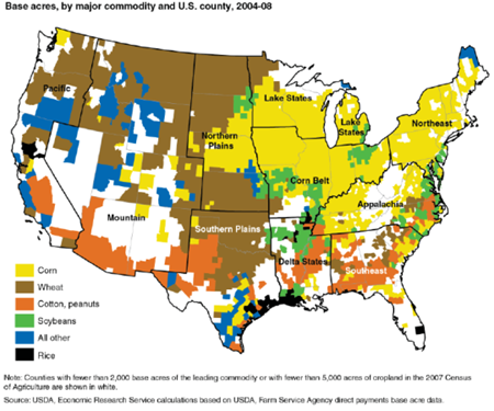 Base acreage and direct payment rates vary by commodity