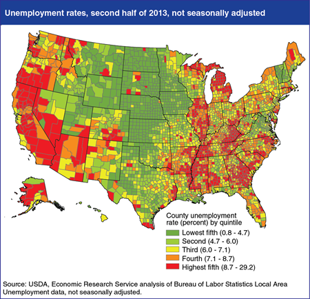 County unemployment rates reflect patterns established during the recession