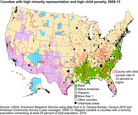 Not only minority counties had high child poverty in 2009-13