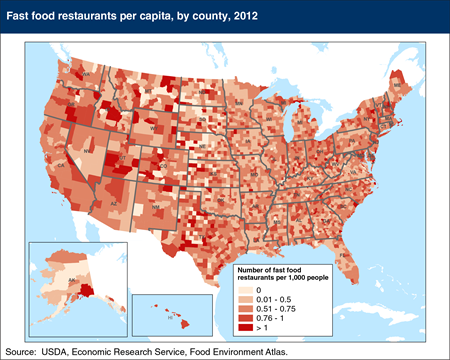Number of fast food restaurants per capita varies across the U.S.