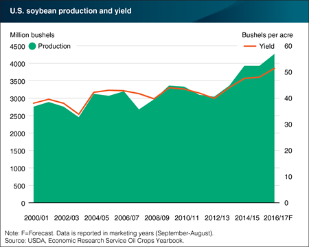 Record yields driving soybean production gains