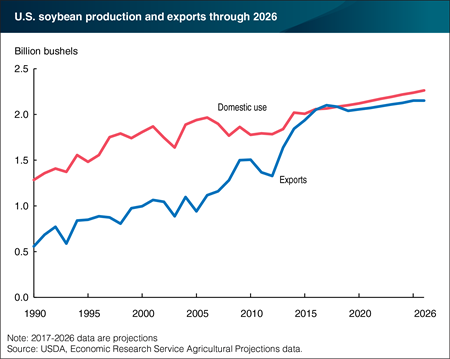 U.S. soybean domestic use and exports projected to increase through 2026