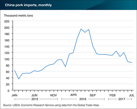 Pork imports slow in China as domestic pork production rebounds