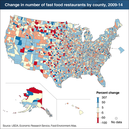 Number of U.S. fast food restaurants grew by 9 percent between 2009 and 2014