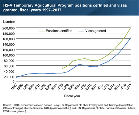 H2-A visas granted and positions certified have grown rapidly since 2005