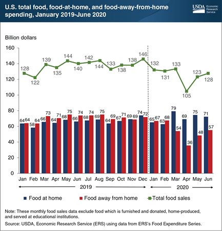 U.S. food spending in June 2020 was $12 billion less than in June 2019