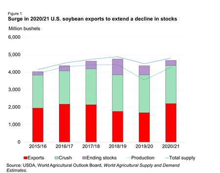 Surge in 2020/21 U.S. soybean exports to extend a decline in stocks