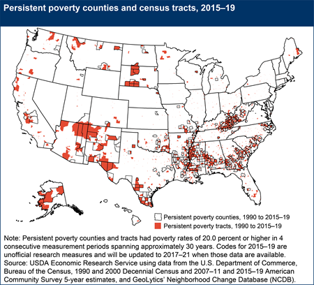 Persistent poverty counties and census tracts, 2015–19