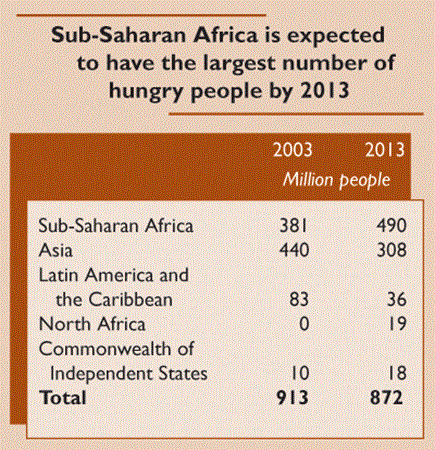 Sub-Saharan Africa is expected to have the largest number of hungry people by 2013