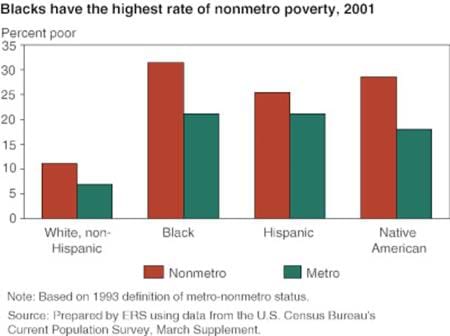 Blacks have the highest rate of nonmetro poverty, 2001