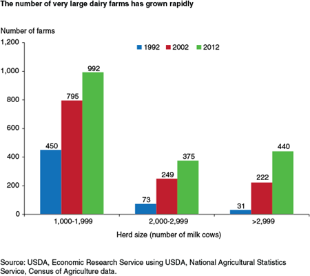 The number of very large dairy farms has grown rapidly