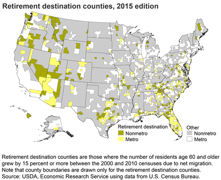 Retirement destination counties, 2015 edition
