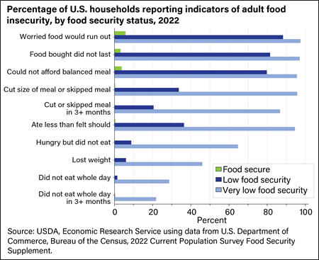 Percentage of households reporting indicators of adult food insecurity in 2020
