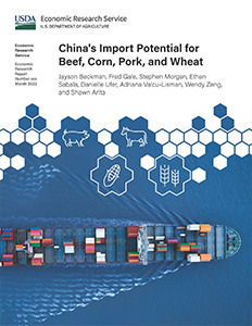 This is the cover image for the China's Import Potential for Beef, Corn, Pork, and Wheat report.