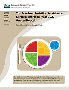 This is the cover image for The Food and Nutrition Assistance Landscape: Fiscal Year 2022 Annual Report report.