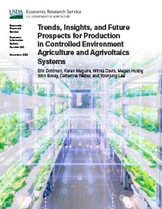 This is the cover image for the Trends, Insights, and Future Prospects for Production in Controlled Environment Agriculture and Agrivoltaics Systems report.