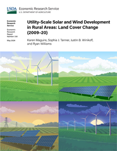 This is the cover thumbnail of the Utility-Scale Solar and Wind Development in Rural Areas: Land Cover Change (2009–20) report.